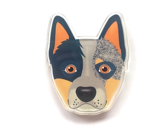 Cute Blue Heeler Pin Recycled Acrylic Ethical Eco-friendly Dog Lover Wearable Art