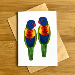 Australische vogel wenskaart Rainbow Lorikeet Native Wildlife originele kunstwerken unieke kunstenaar papier kwaliteit print mooi ontwerp blanco