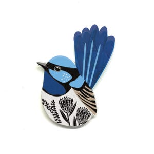 Fairy Wren Pin, Recycled Plastic, Australian Bird Art