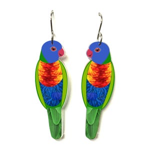 Rainbow Lorikeet Earrings, Recycled Acrylic, Australian Bird Art, Made in Australia, Souvenir