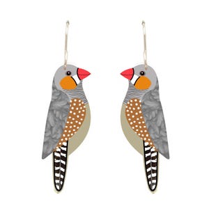 Zebra Finch Earrings, Recycled Acrylic, Australian Bird, Original art, Made in Australia, Souvenir