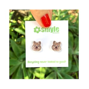 Quokka stud earrings, recycled plastics, nature lover, souvenir, eco-friendly, sustainable, Australian animal Australian made