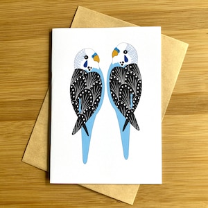 Australische vogel wenskaart Blue Budgie Native Wildlife originele kunstwerken unieke kunstenaar papier kwaliteit print mooi ontwerp leeg