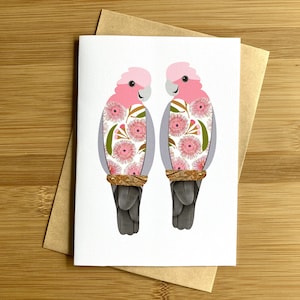 Australische vogel wenskaart roze Galah Native Wildlife originele kunstwerken unieke kunstenaar papier kwaliteit print mooi ontwerp leeg