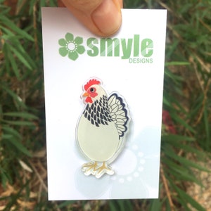 Cute White Chicken Pin Recycled Acrylic Eco-friendly Ethical Animal Bird Wearable Art