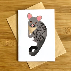 Australische Possum wenskaart Native Wildlife originele kunstwerken unieke kunstenaar papier kwaliteit print mooi ontwerp blanco bloemen