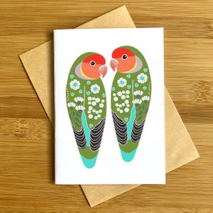 Mooie dwergpapegaaien wenskaart vogel Wildlife originele kunstwerken unieke kunstenaar papierkwaliteit print bloemen bloemen natuur ontwerp leeg