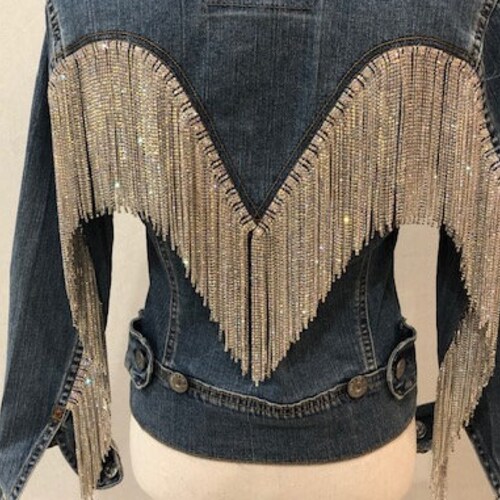 White Rhinestone Fringe Jacket Etsy
