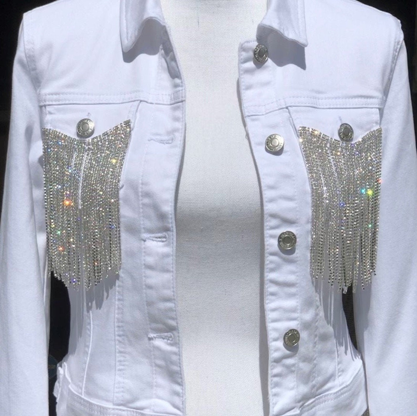 White Rhinestone Fringe Jacket HITCHED Etsy