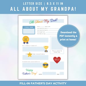 Fathers Day Template Kid Activity Page Download Grandpa Gift Blank Space Child Drawing Art Project Digital Download Grandpa Interview Dad