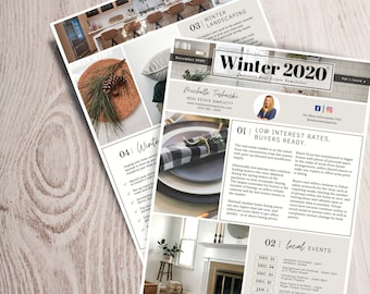 Bearbeitbare Winter Immobiliar Newsletter Vorlage, Canva (Digitaler Download)