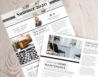 Sjabloon nieuwsbrief onroerend goed zomer, makelaarsmarketing (canva bewerkbaar, digitale download)