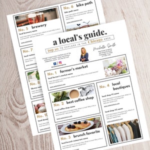 Modelo de guia local de imóveis, guia de boas-vindas, folheto de guia da cidade, boletim informativo da comunidade de corretores de imóveis, marketing imobiliário, personalizar, Canva