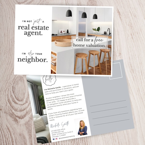 Real Estate Postcards, Realtor Neighbor Postcard, Realtor marketing, Postcard template, Realtor farming, Instant download, Canva editable