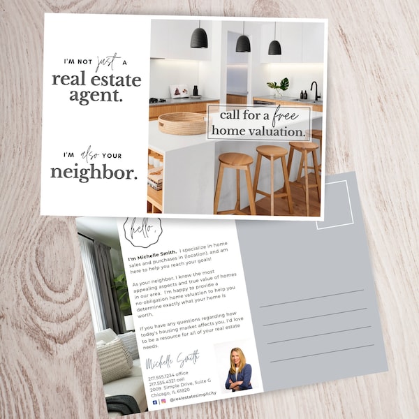 Immobilien Postkarten, Makler Nachbar Postkarte, Makler Marketing, Postkarte Vorlage, Makler Landwirtschaft, Sofortiger Download, Canva bearbeitbar