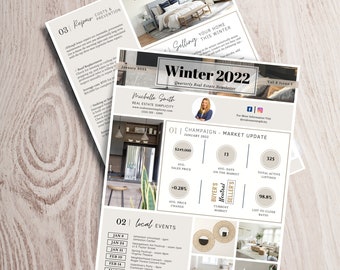 Winter Real Realty Newsletter Template, Realtor Marketing (Canva Editable)