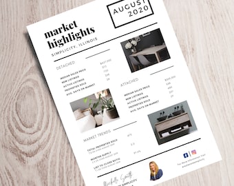 Folleto editable de actualización del mercado inmobiliario, plantilla de estadísticas (Canva PDF)