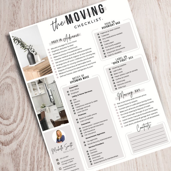Real Estate Moving Checklist Realtor Moving Guide Printable Etsy