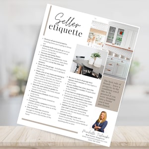 Real Estate Seller Etiquette Flyer, Real estate seller guide, closing guide, real estate marketing, instant download, editable, Canva