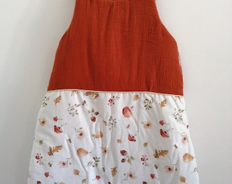 Baby sleeping bag, terracotta cotton gauze, fancy autumn fabrics