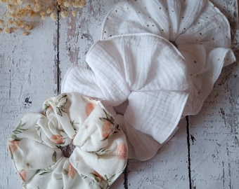 Chouchou, Scrunchie Gaze de coton dans des tons Blanc, plusieurs tissus aux choix