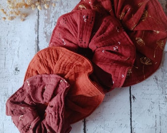 Chouchou, Scrunchie en gaze de coton dans des coloris Terracotta, plusieurs tissus aux choix