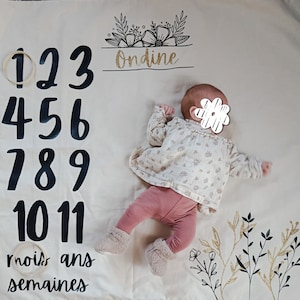 Baby-Trittmatte für personalisierte Fotos, Geschenk zur Geburt, Modell „Blume der Felder“.