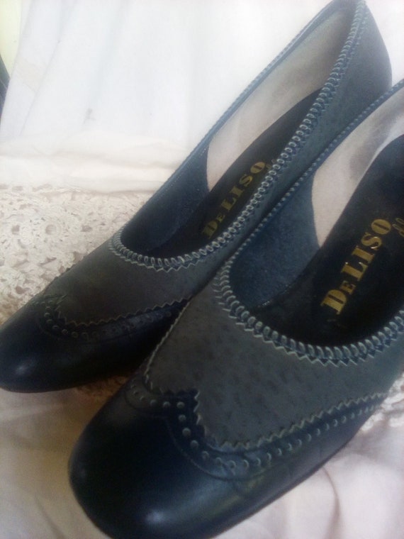 Vintage DeLiso debs blue leather pumps shoes heels - image 2