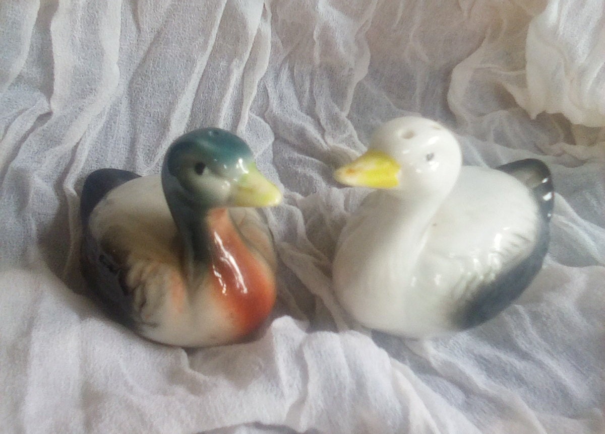 Vintage porcelain duck salt and pepper shakers Etsy
