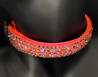 Pink Dog Collar with Best-quality Rhinestones Crystals - 0.59” 10.24” - Custom Orders Welcome