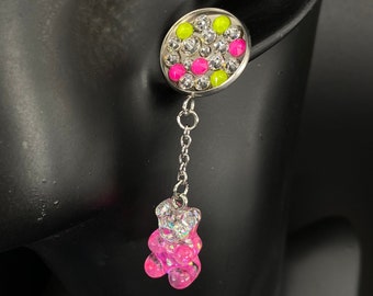 Earrings with Neon Ultra-quality Crystals and Gummy Bear Pendant - Made by Me