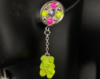 Earrings with Neon Ultra-quality Crystals and Gummy Bear Pendant - Made by Me