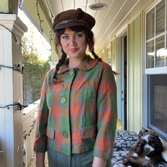 1960s Wool Peter Pan Collar Plaid Jacket