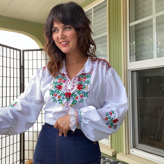 Vintage Hand Embroidered Peasant Blouse