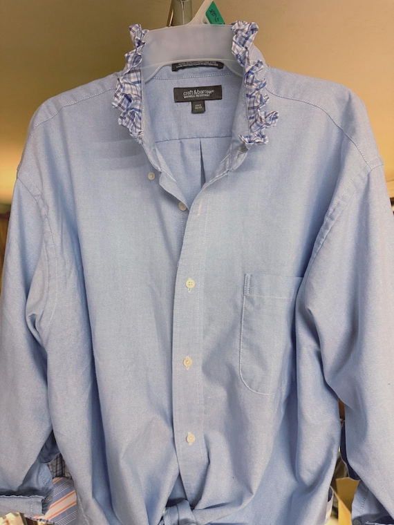 Revived Button Down Ruffle Collar Shirt Repurposed Collar