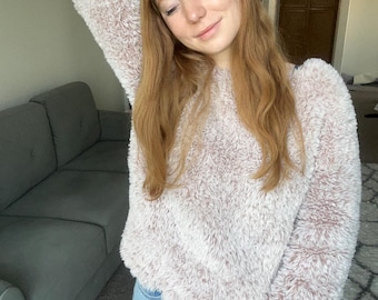 Faux Fur Sweater Knitting Pattern: Fluffy Pullover DIY (PDF Download)