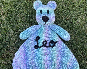 Custom Teddy Bear Lovey Blanket, Personalized Baby Security