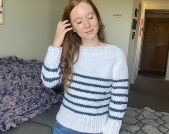 Chunky Striped Sweater Knitting Pattern: Easy Beginner DIY (PDF Pattern)