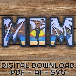 MAMA Sonnenuntergang Szene SVG-Datei für das Laserschneiden, 3D Multi Layer Art, Mandala, digitale Datei