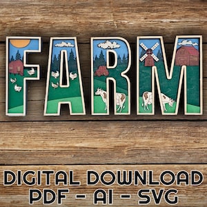 Farm Scene Letters SVG File for Laser Cutting, Multi Layer 3d Art, Mandala, Digital File