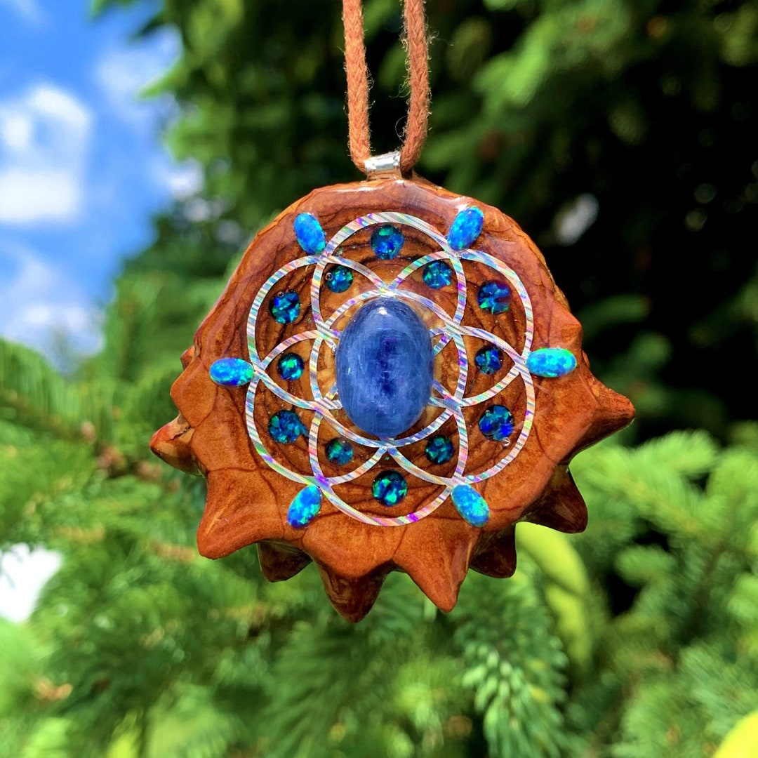 Kyanite With Crushed Opal and Opal & Seed of Life Pinecone Pendant ...