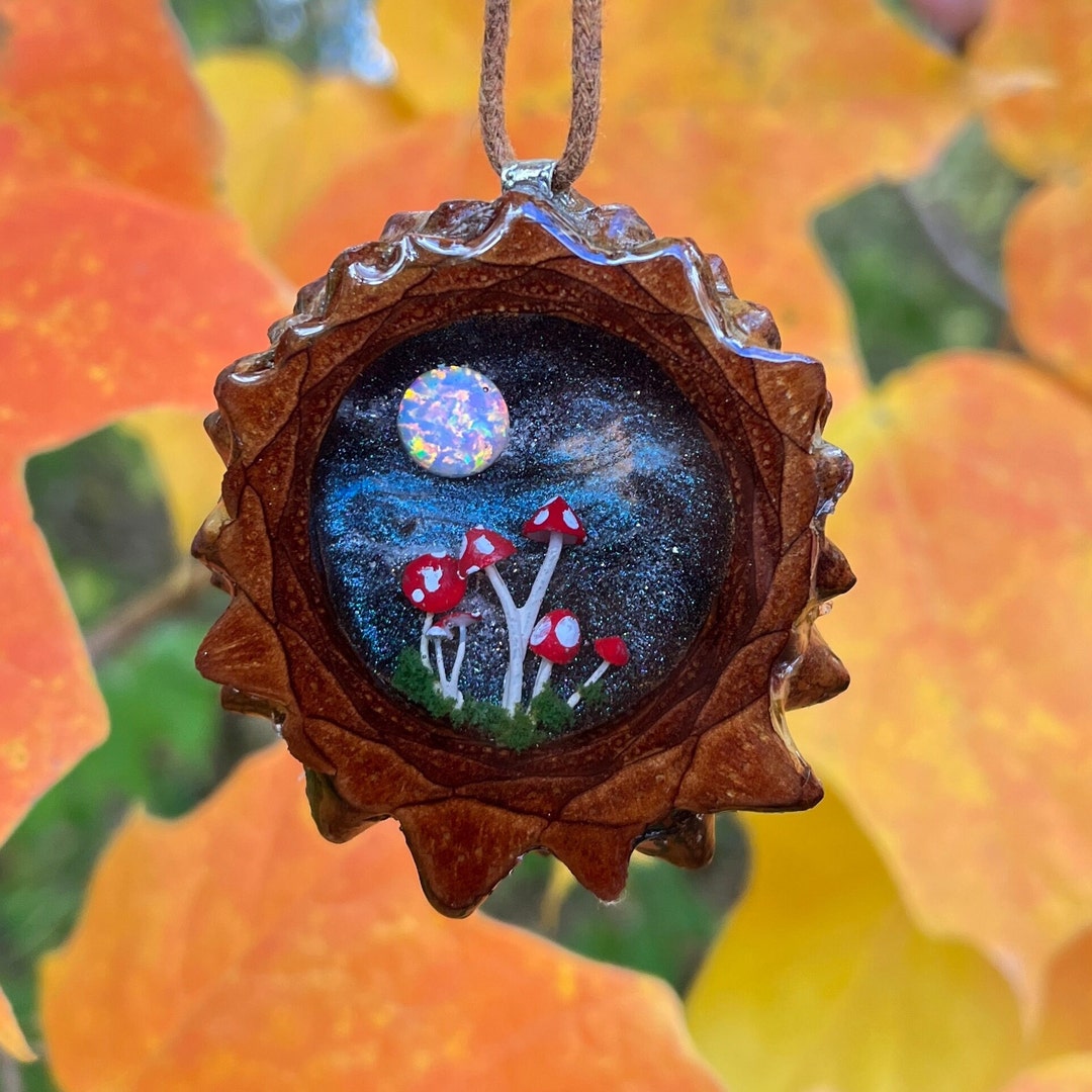 Naturescape With Opal Mushroom Themed Pinecone Pendant Necklace Sacred ...