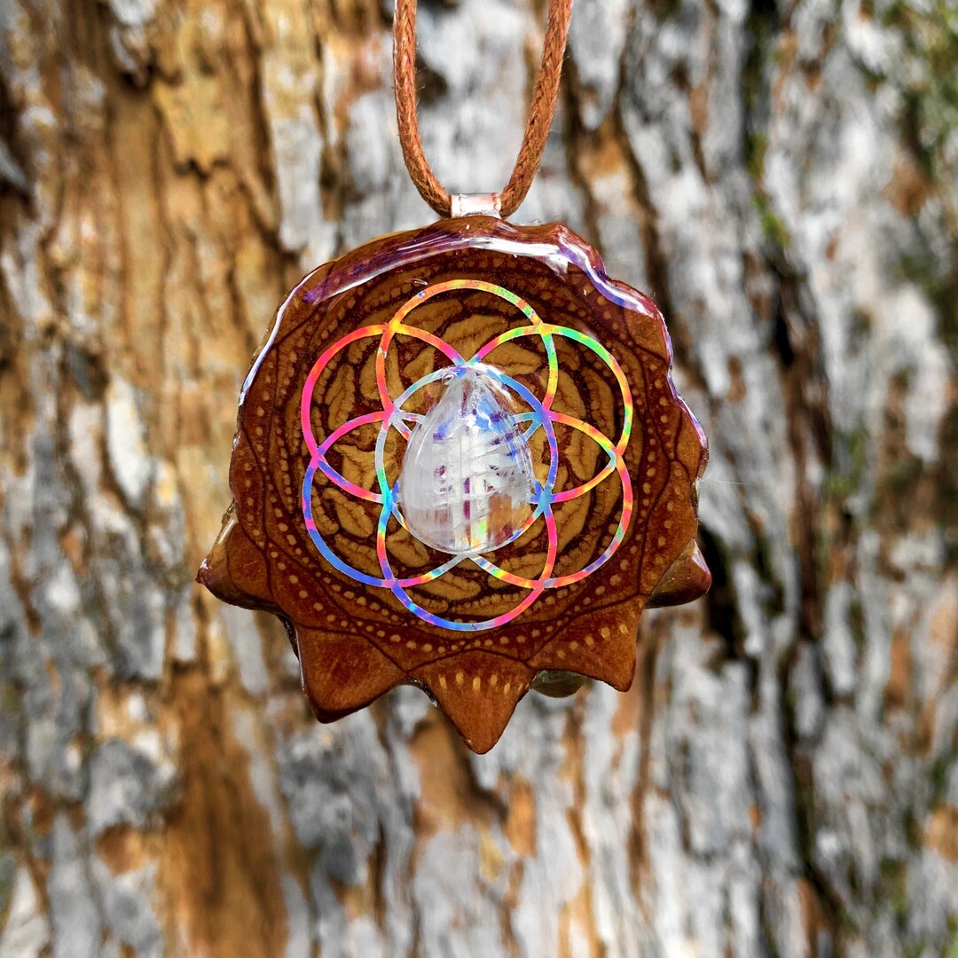 Moonstone With Seed of Life Pinecone Pendant Necklace Sacred Geometry ...