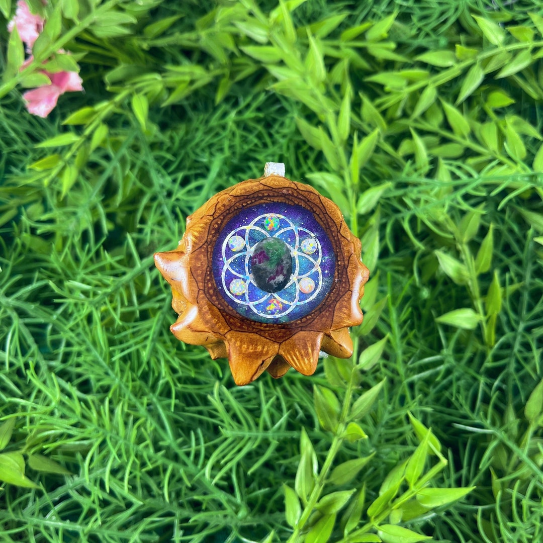 Supernova With Ruby Ziosite & Opal With Seed of Life Pinecone Pendant ...