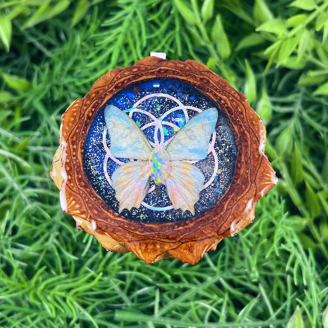 Galaxy With Opal & Butterfly Pinecone Pendant Necklace Sacred Geometry ...