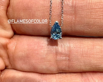 Collar de diamantes azules de 0,53 quilates cultivados en laboratorio, corte pera, joyería nupcial minimalista en oro bicolor de 14 k.