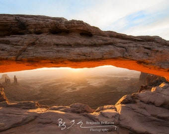 World famous Mesa Arch in Canyonlands National Park, Utah. This panorama captures the whole arch.