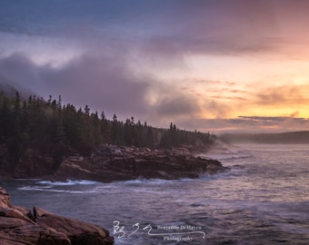 A beautiful foggy morning from Otter Beach in Acadia National Park in Maine. A storm was rolling out over the ocean leaving a foggy sight!