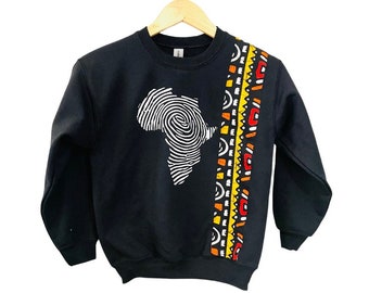 Sweatshirt with African map and ankara fabric, Kids African sweatshirt, African print sweatshirt, Sweatshirt with African map