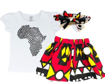 African print skirt and t-shirt for girls | Ankara skirt outfit with headband | African kids clothes | Ankara birthday outfit